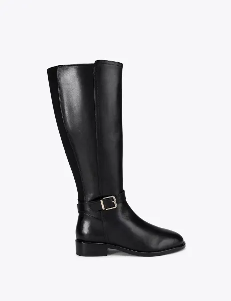 Carvela Wide Fit Leather Flat Knee High Boots Black