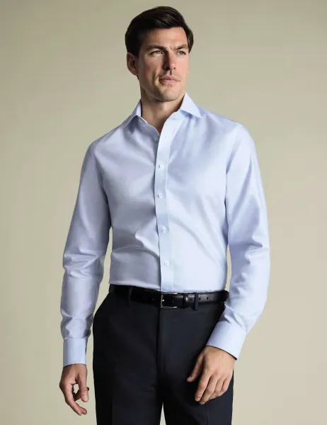 Charles Tyrwhitt Slim Fit Non Iron Pure Cotton Textured Shirt Light Blue
