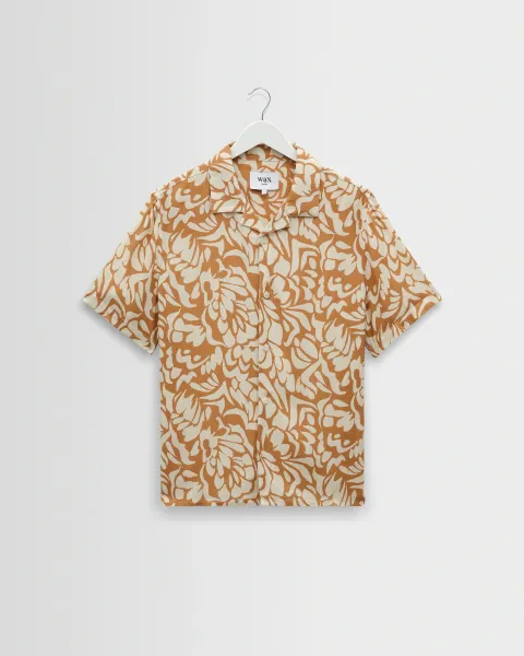 Didcot - Tan and Beige Floral Viscose Short-Sleeve Shirt