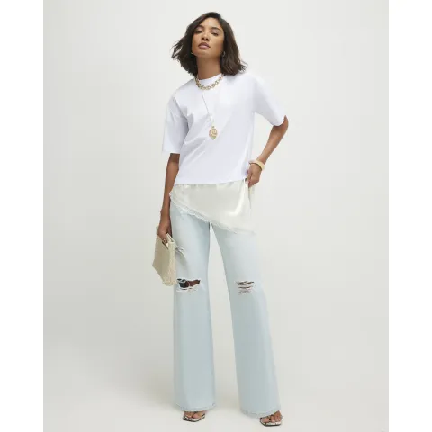 River Island Cotton Lace Hem Asymmetric T-Shirt