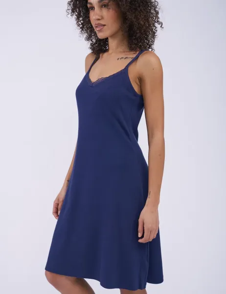 Cotton Modal Ribbed Hidden Support Chemise Navy