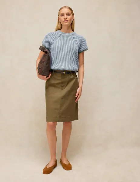 White Stuff Cotton Rich A-Line Skirt with Linen Green