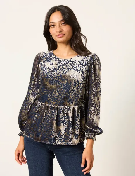 FatFace Devoré Waisted Blouson Sleeve Blouse