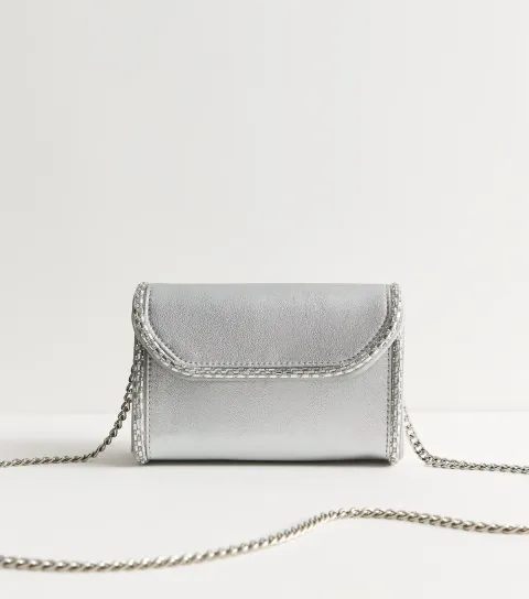 Silver Faux Leather Diamant?� Gem Embellished Clutch Bag