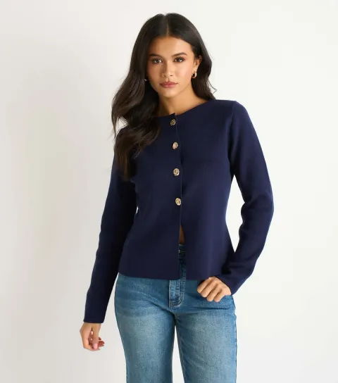 Women's Navy Button Front Cardigan