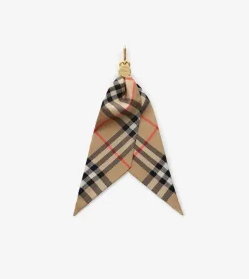 Check Silk Scarf Charm in Sand beige
