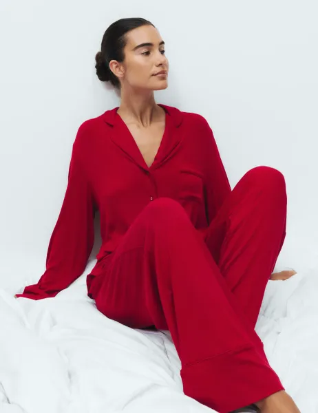 Marks & Spencer Rib Pyjama Set Morello Cherry