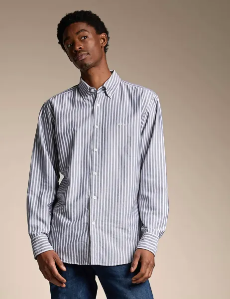 Boss Regular Fit Cotton Blend Striped Shirt Blue