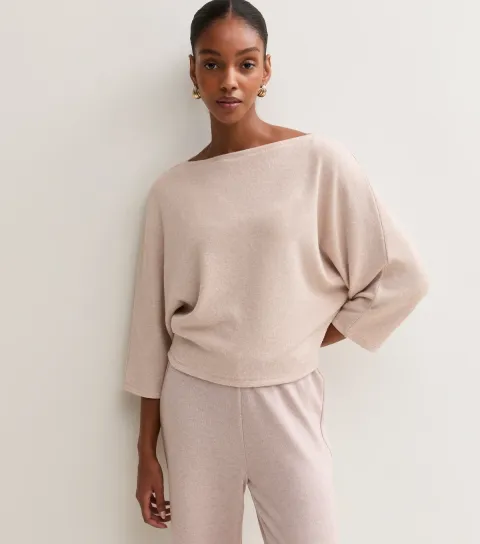New Look Women's Oatmeal Soft Touch Batwing Sleeve Top