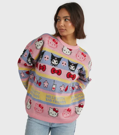 Women's Multicoloured Hello Kitty Striped Knit Jumper