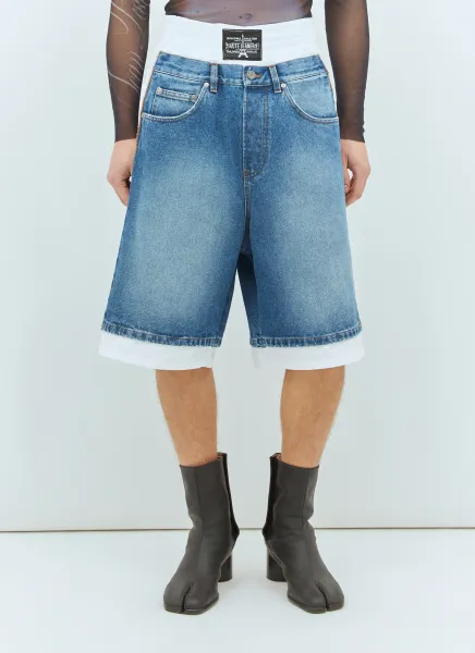 Denim Panels Cotton Shorts