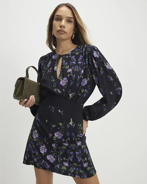 River Island Floral Shaped Waist Mini Dress