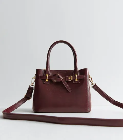New Look Mini Dark Burgundy Faux Leather Belted Crossbody Bag Vegan