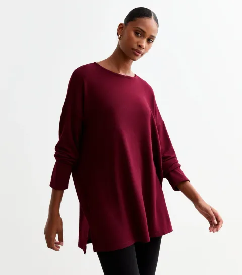 Women's Burgundy Soft Touch Long Relaxed Top