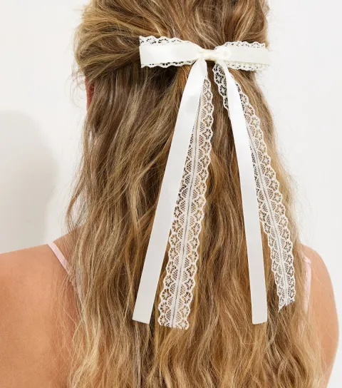 New Look Cream Satin Lace Bow Hair Clip