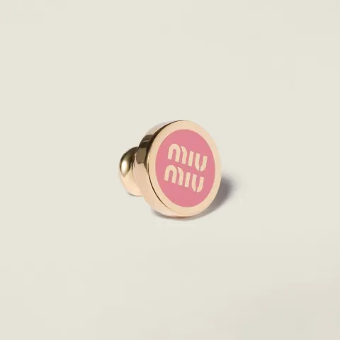 Enameled metal logo brooch