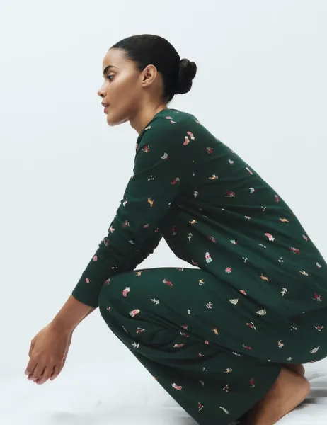 Marks & Spencer Pure Cotton Printed Family Christmas Pyjama Set Dark Green Mix