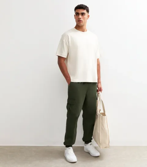 Men's Khaki Relaxed Drawstring Waist Cargo Trousers