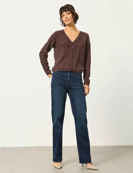 FatFace Cotton Rich Sparkly V Neck Button Front Cardigan