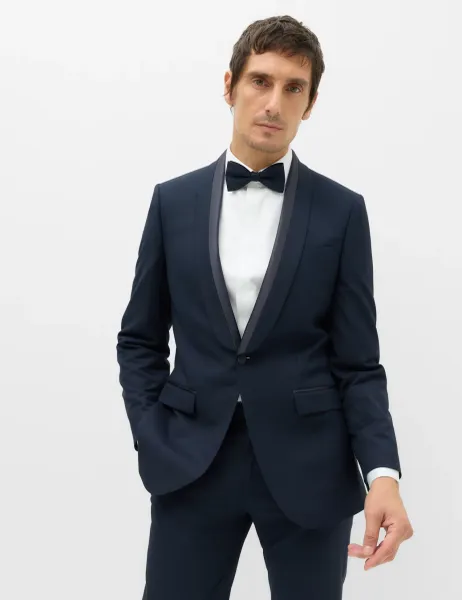 Marks & Spencer Tailored Fit Shawl Collar Tipped Tux Jacket Navy
