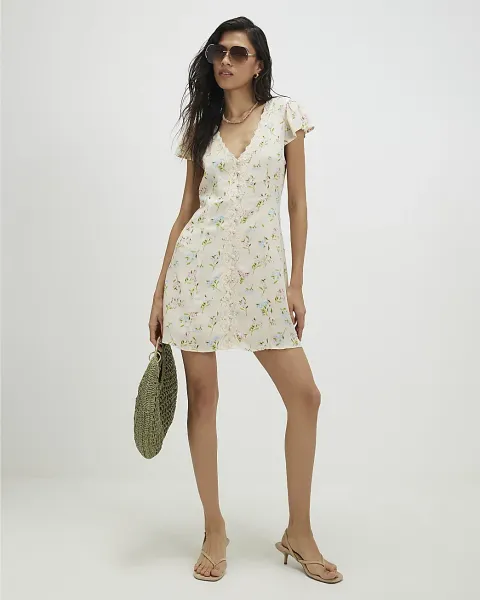 River Island Lace Trim Floral Print Mini Dress
