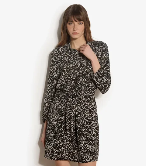 Apricot Women's Black Spot Print Tie Front Shirt Dress