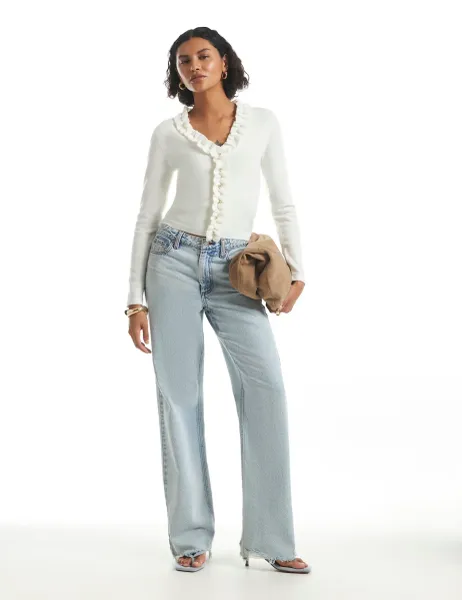 River Island Frill Detail Cardigan Cream