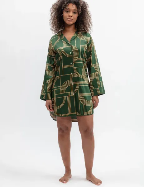 Cyberjammies Fable and Eve Cotton Modal Geometric Nightshirt Green Mix