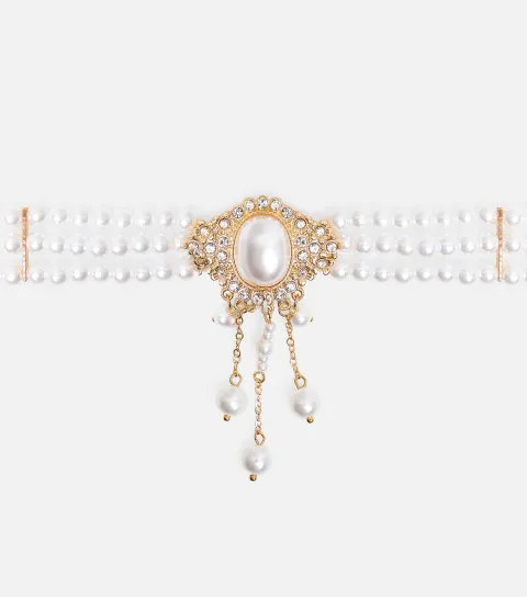 Off White Faux Pearl Diamanté Choker Necklace