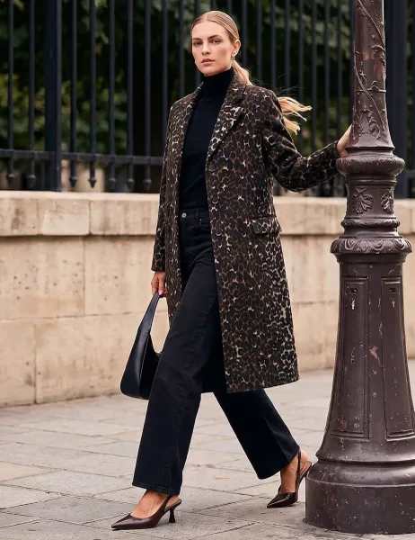 Roman Animal Print Tailored Coat Brown