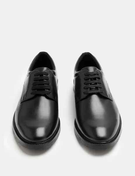Marks & Spencer Wide Fit Airflex Leather Derby Shoes Black
