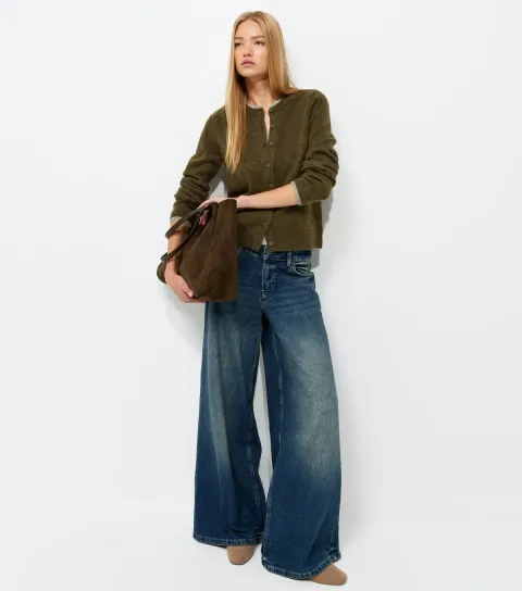 Women's Green Double Layer Crew Neck Cardigan