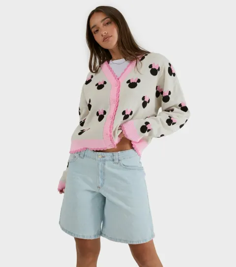 Women's Bright Pink Disney Minnie Mouse Knitted Cardigan