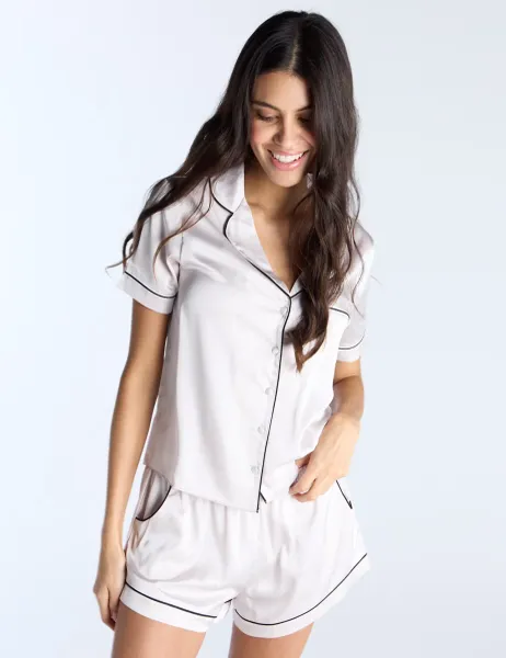 Boux Avenue Satin Shortie Set Grey