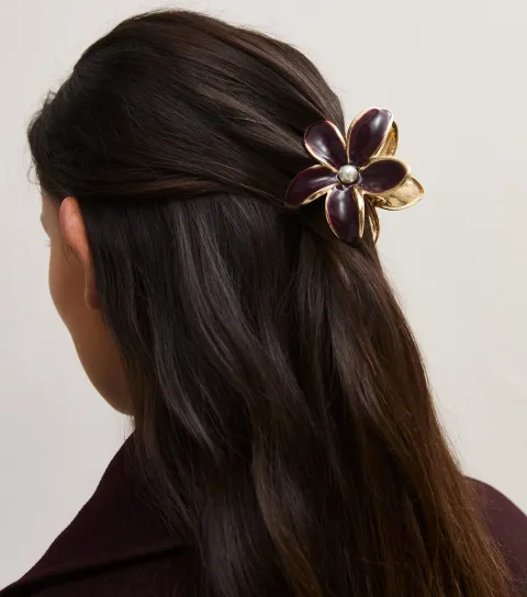 New Look Dark Burgundy Faux Pearl Flower Hair Claw Clip
