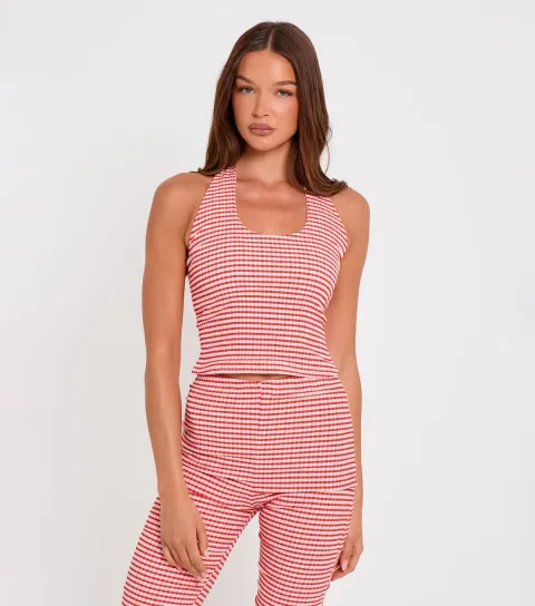 Women's Gingham Halter Neck Crop Top