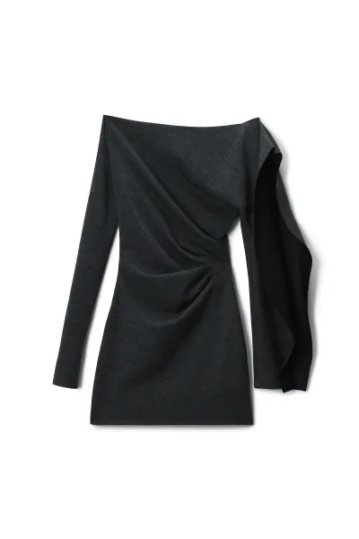ASYMMETRIC DRAPE LONG SLEEVE MINI DRESS