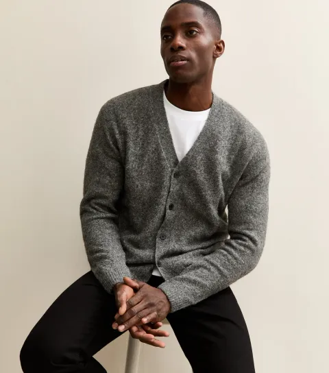 Jack & Jones Men's Jack and Jones Grey Knit V-Neck Cardigan