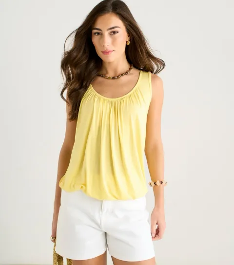 Women's Yellow Round Neck Sleeveless Vest Top