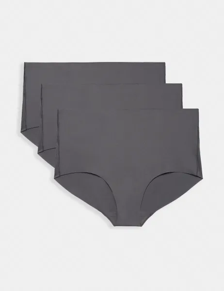 Body by M&S 3 pack Body Invisibles No VPL High Rise Knicker Shorts Dark Grey
