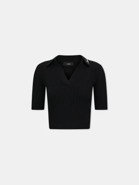 WOMEN - WOMEN'S SCRIPT RIB KNIT SS POLO - Black