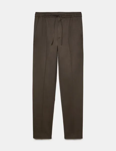 Marks & Spencer Tapered Fit Elasticated Trousers Dark Chocolate