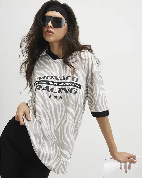 River Island V Neck Zebra Print Sporty T-Shirt