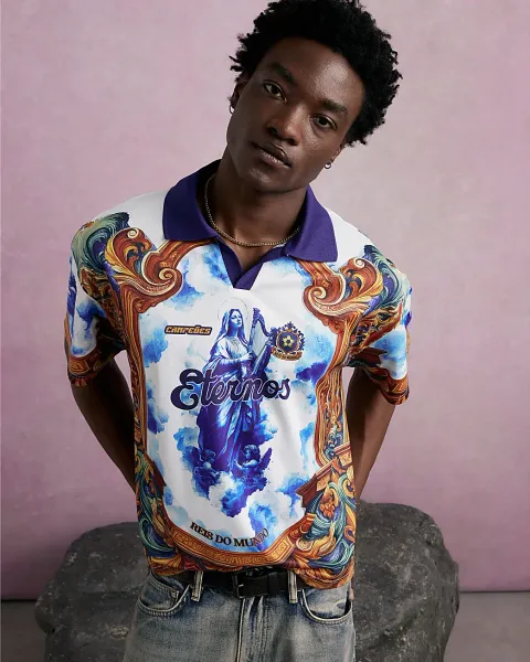 River Island Oversized Fit Floral Football Polo Shirt
