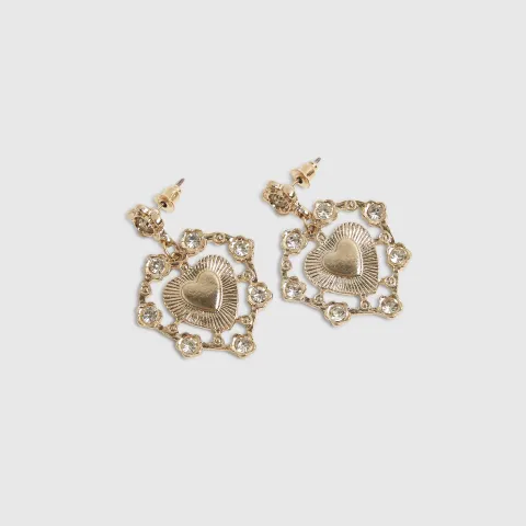 River Island Rhinestone Heart Drop Earrings