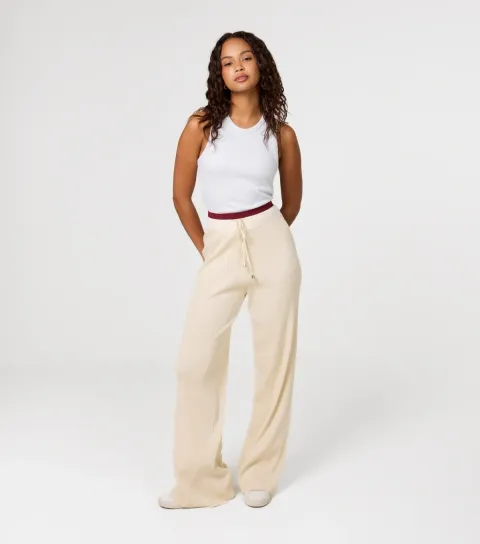 Women's Of White Contrast Waistband Wide Leg Joggers