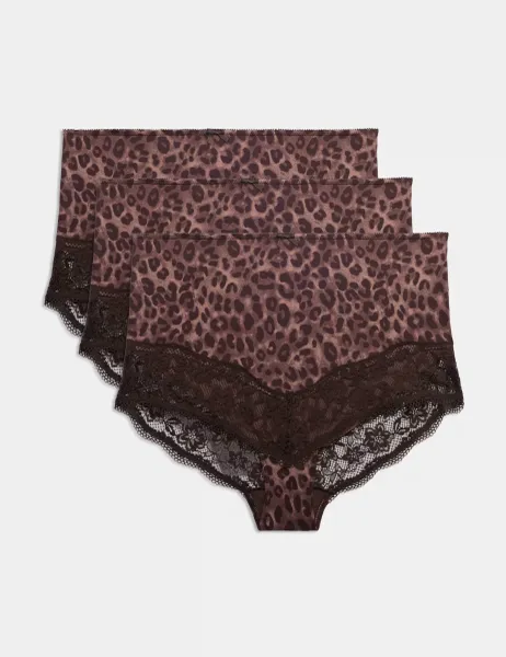 Marks & Spencer 3 Pack Jasmine Lace Trim Full Briefs Chocolate Mix
