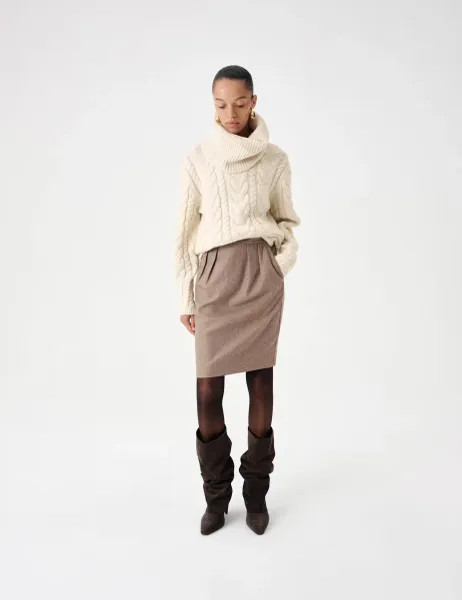 Marks & Spencer Wool Blend Cable Knit Jumper with Detachable Roll Neck Ivory