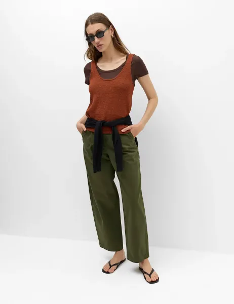 Marks & Spencer Pure Cotton Barrel Leg trouser Khaki