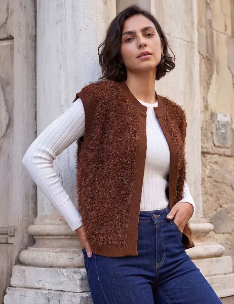 Roman Sparkly Knitted Waistcoat Chocolate